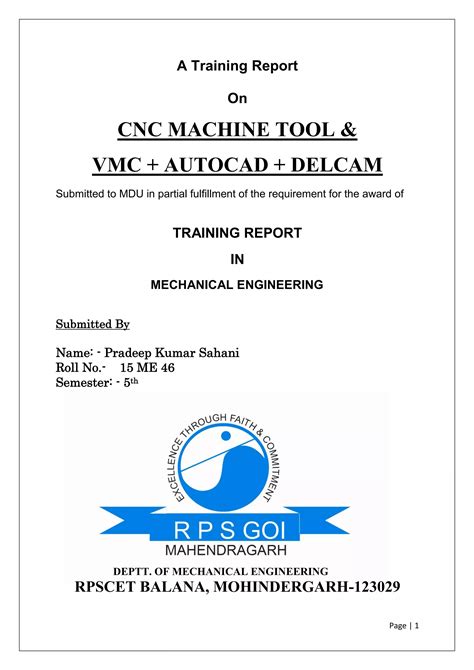 cnc machine report file|cnc training project report.